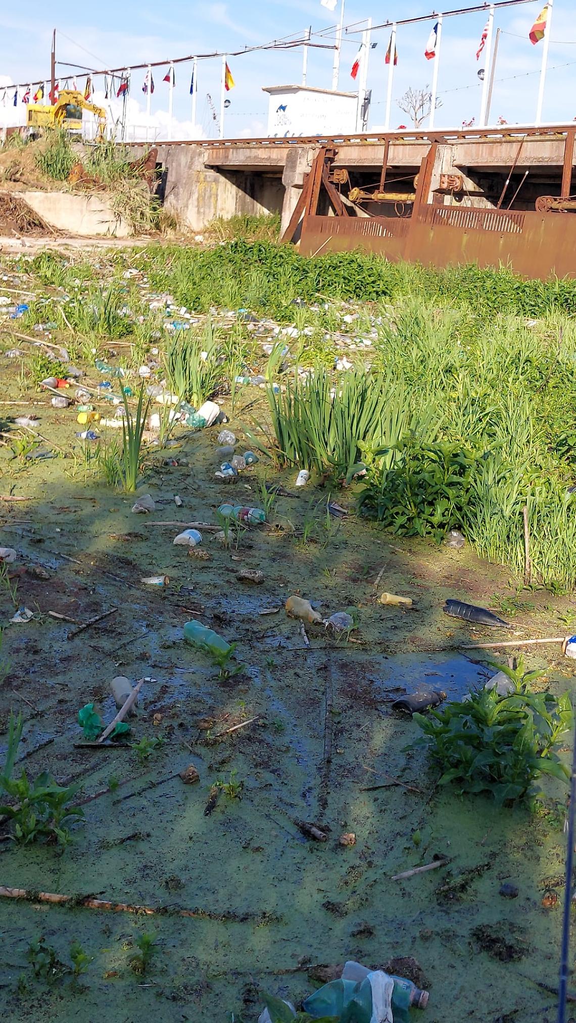 Cumuli di rifiuti accatastati davanti alle chiuse sul fiume Portatore
