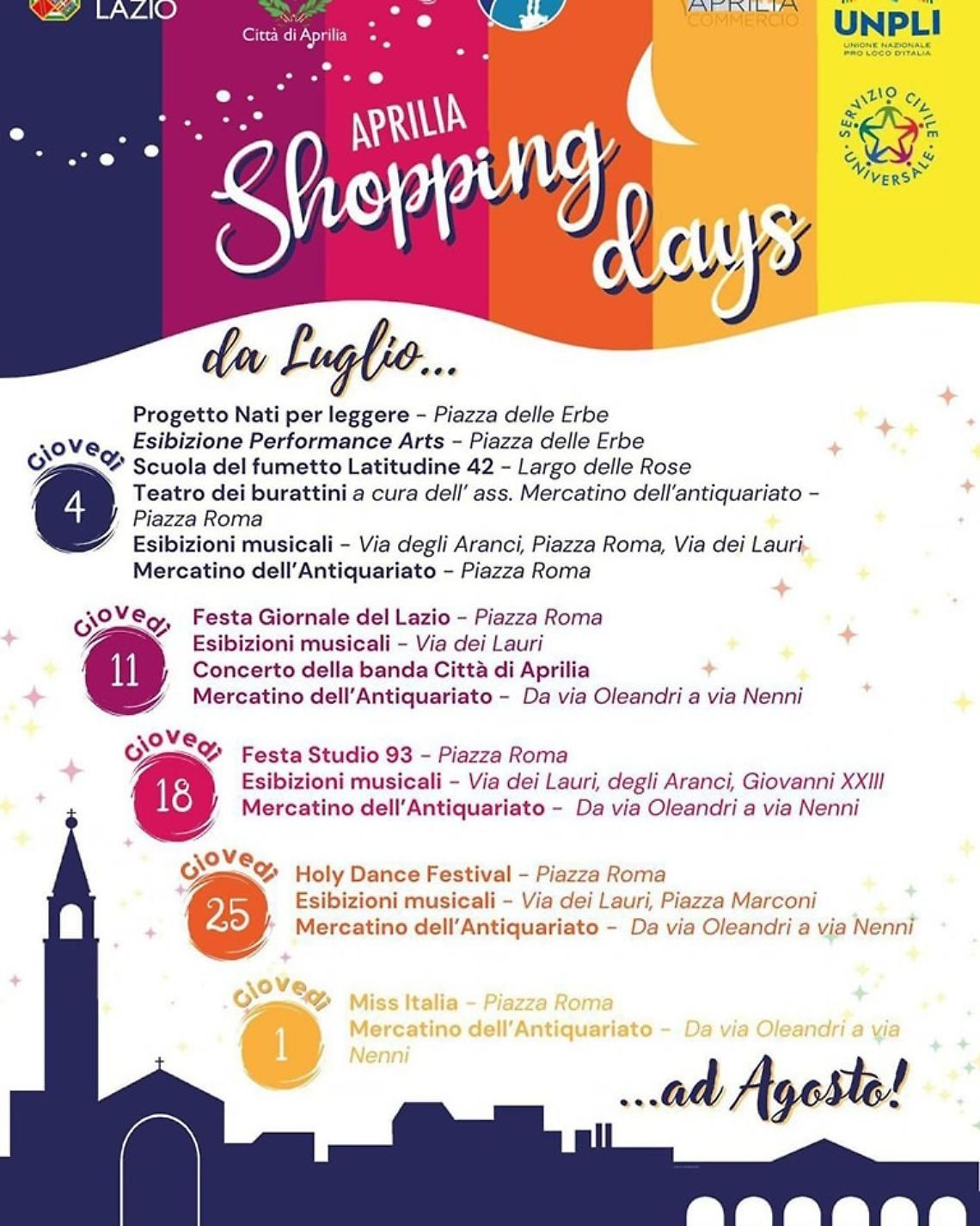 Estate Apriliana, dal 4 luglio ritornano gli shopping days 