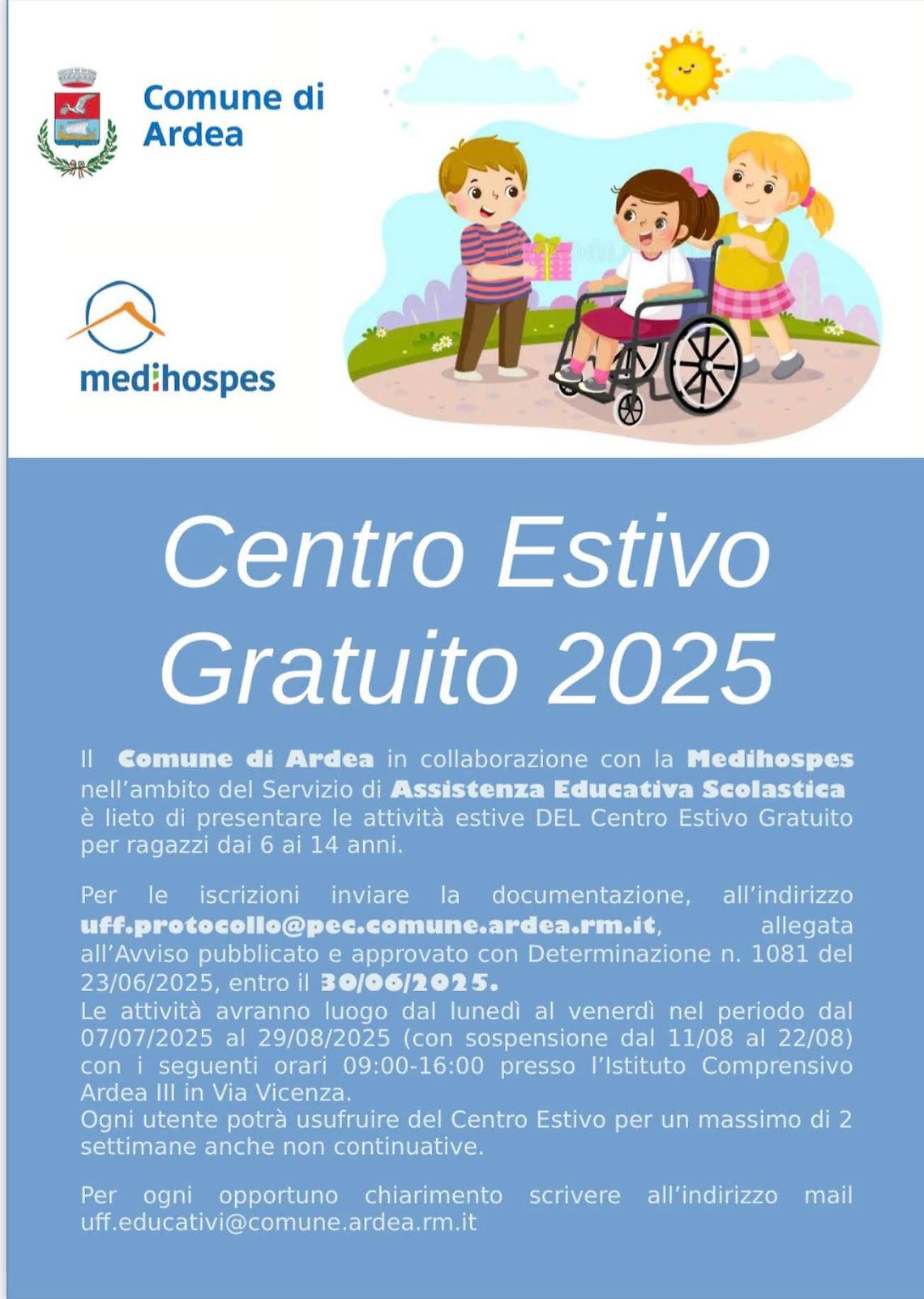 Ad Ardea arriva il centro estivo gratuito per i bambini