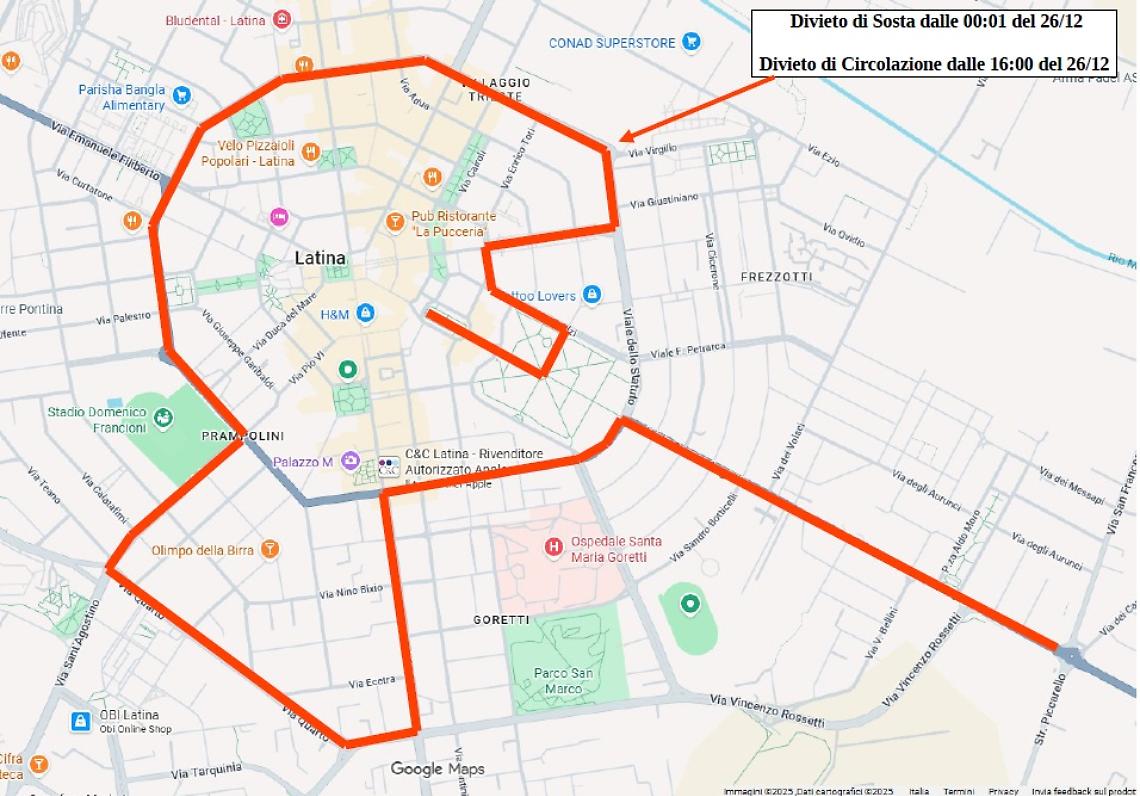 Fiamma Olimpica a Latina: quali sono le strade chiuse e i divieti dal 25 al 26 dicembre