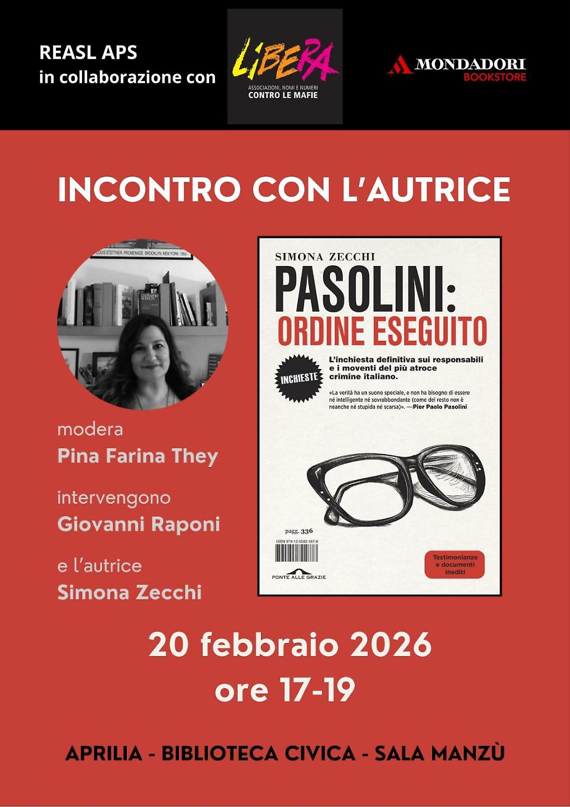 Aprilia, Simona Zecchi presenta &ldquo;Pasolini: Ordine Eseguito&rdquo; in Biblioteca Civica
