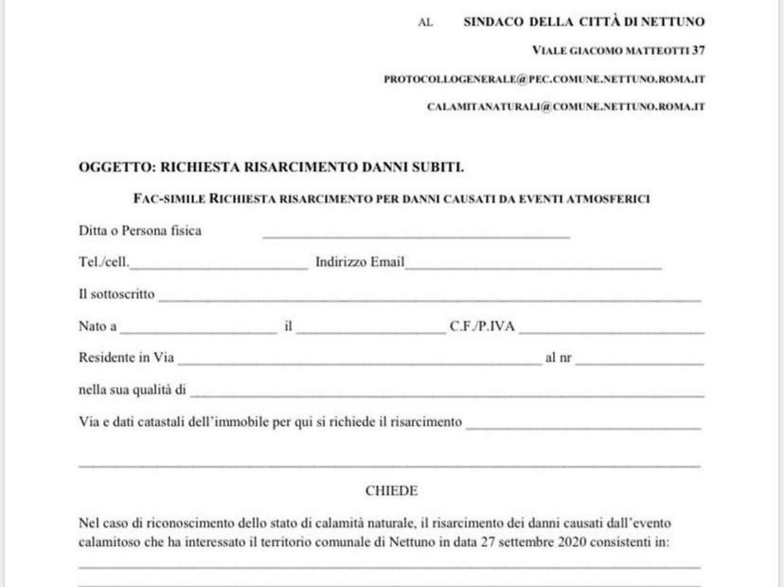 Tornado a Nettuno, ecco il modulo per richiedere il risarcimento danni
