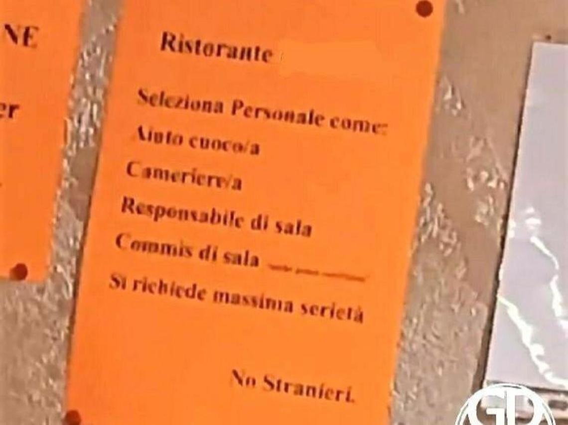 "No stranieri": l'offerta di lavoro del ristorante in chiave razzista