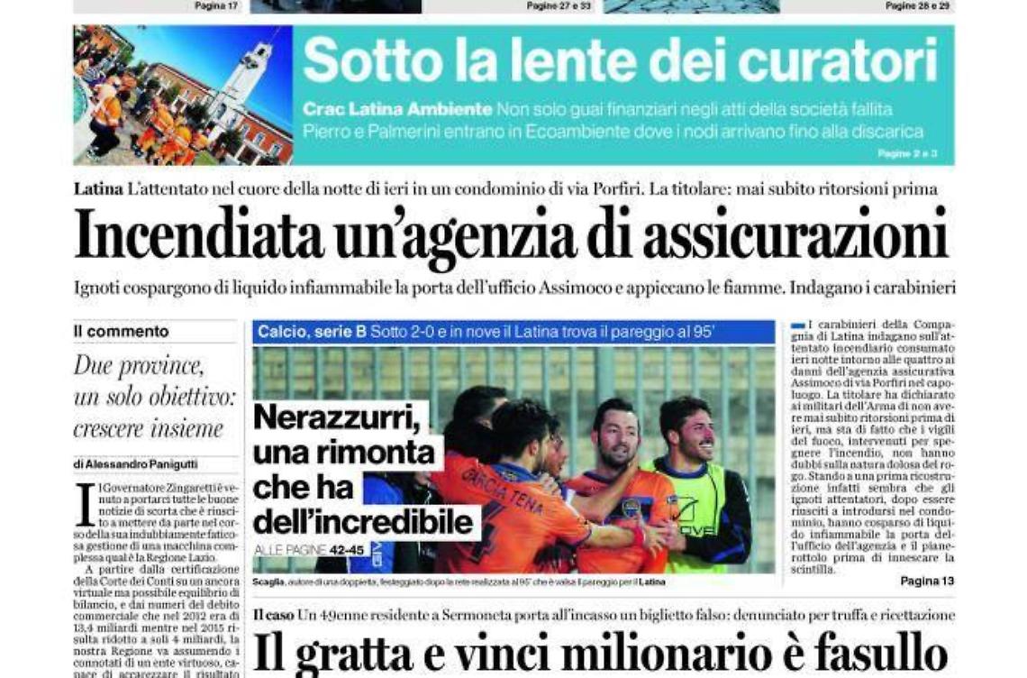 CHIEDI AL TUO EDICOLANTE LATINA OGGI IN ABBINAMENTO CON IL TEMPO