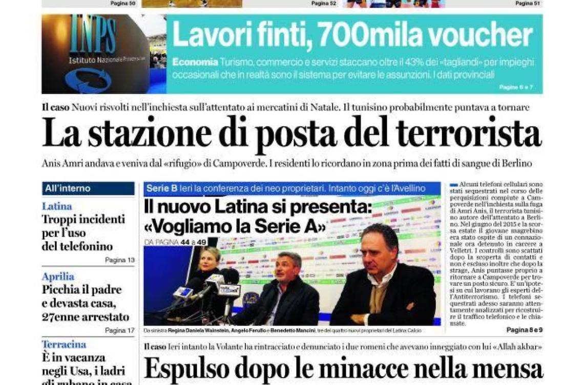 CHIEDI AL TUO EDICOLANTE LATINA OGGI IN ABBINAMENTO CON IL TEMPO