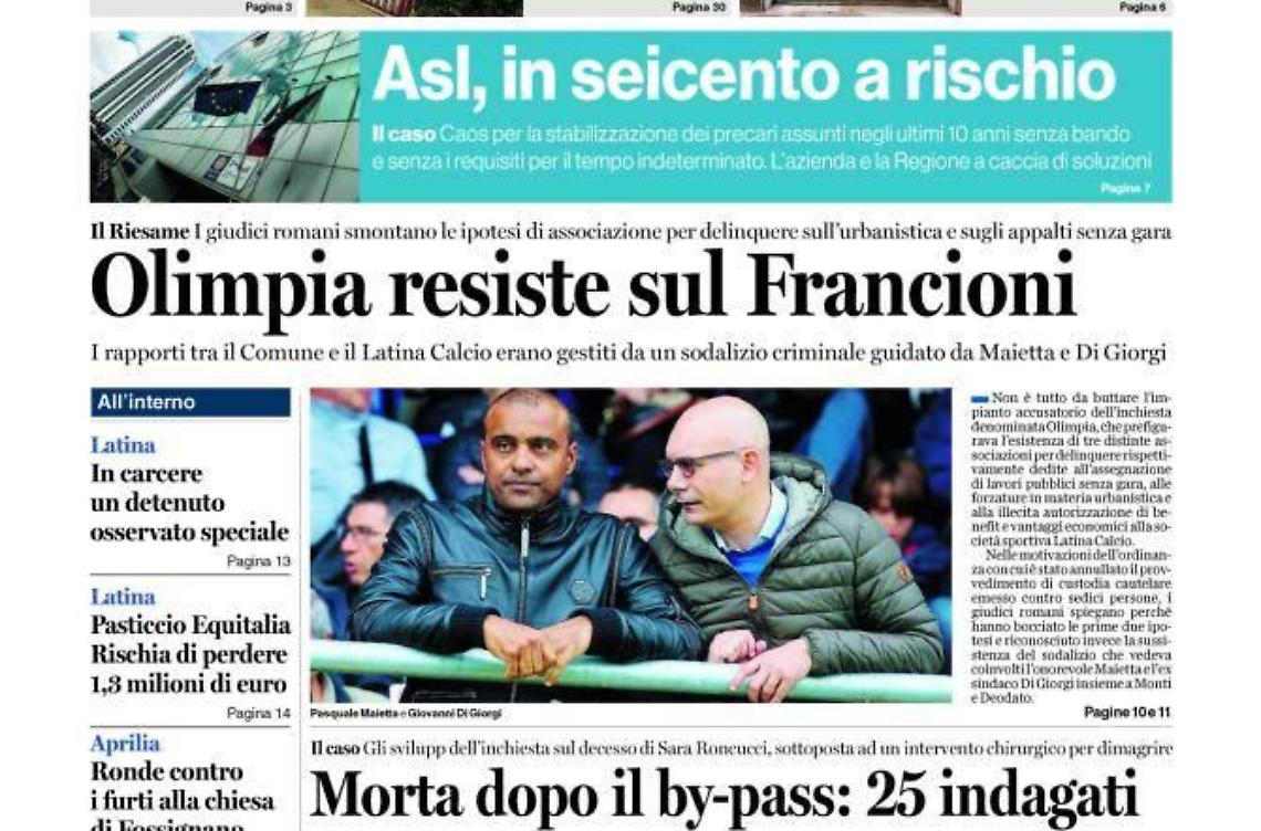 CHIEDI AL TUO EDICOLANTE LATINA OGGI IN ABBINAMENTO CON IL TEMPO