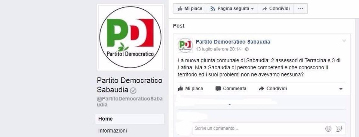 Critiche alla giunta Gervasi su Facebook, pasticcio con i social network per il Pd