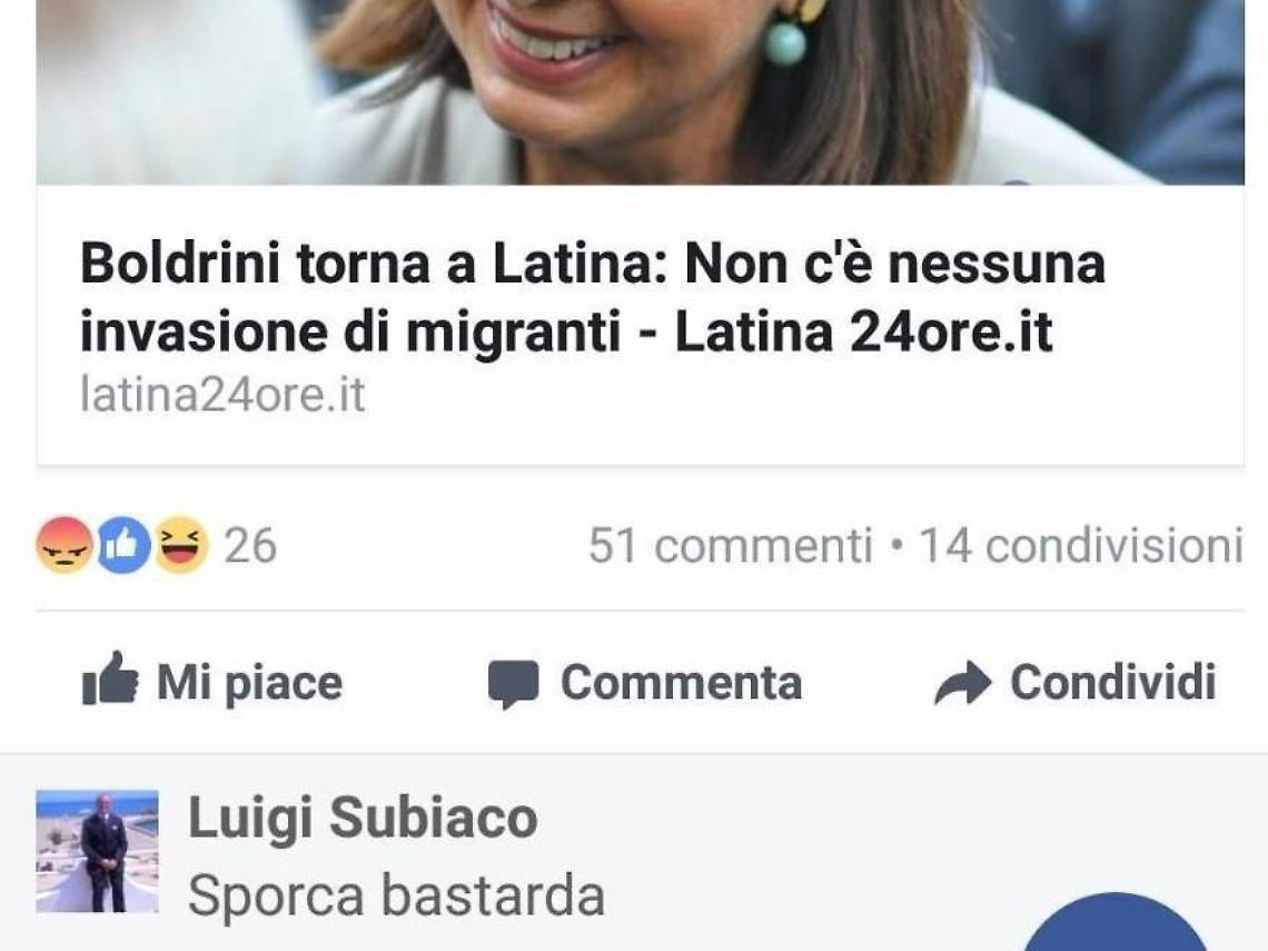 Insulti alla presidente della Camera Laura Boldrini, chieste le dimissioni di Subiaco