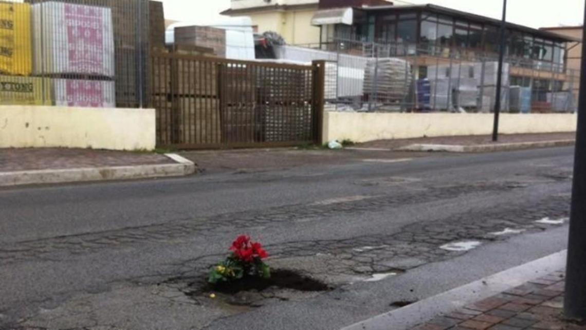 Ciclamini nelle buche, la protesta di mamme e studenti
