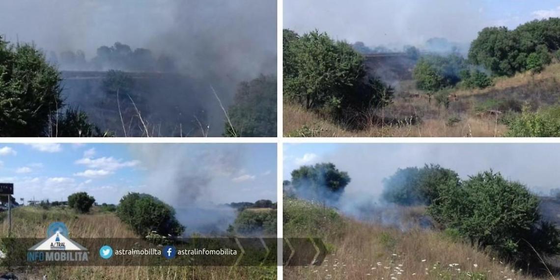 Ancora un incendio a ridosso della Pontina, mezzi aerei al lavoro