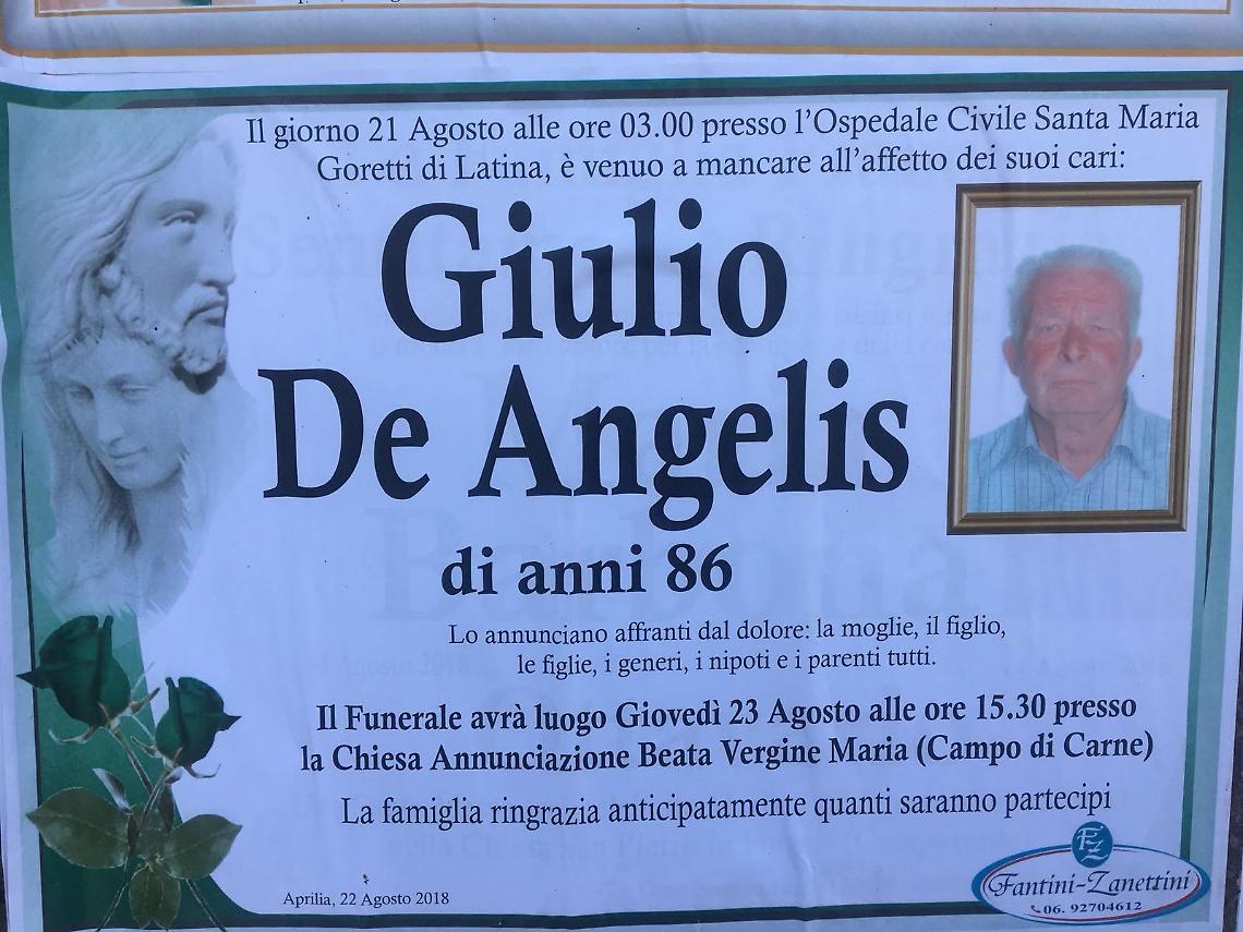 Investito dall'auto, domani i funerali di Giulio De Angelis