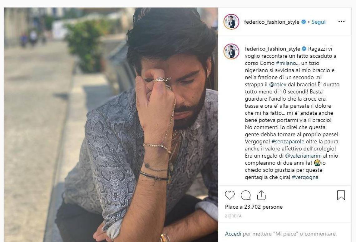 [DA INSTAGRAM] Federico Fashion Style derubato a Milano: gli strappano il Rolex