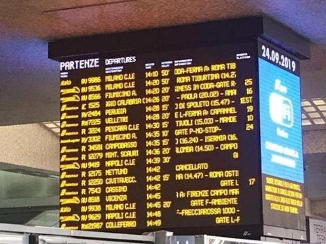 Guasto sulla linea elettrica a Roma Termini: treni in ritardo o cancellati