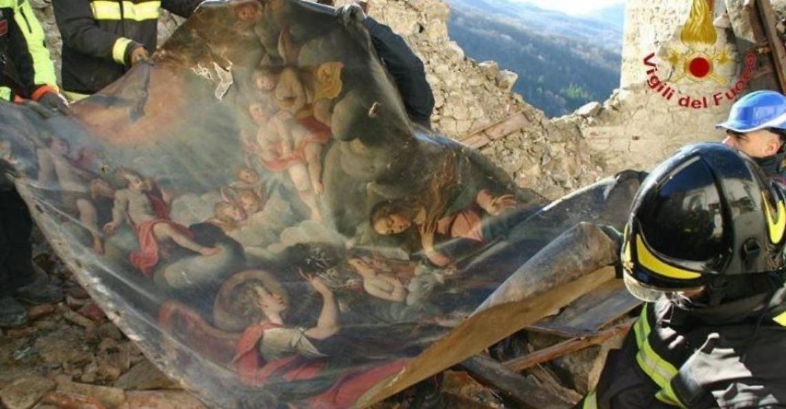 Terremoto del 2016, la tela dell'Annunciazione di Arquata restaurata dalla Palmolive