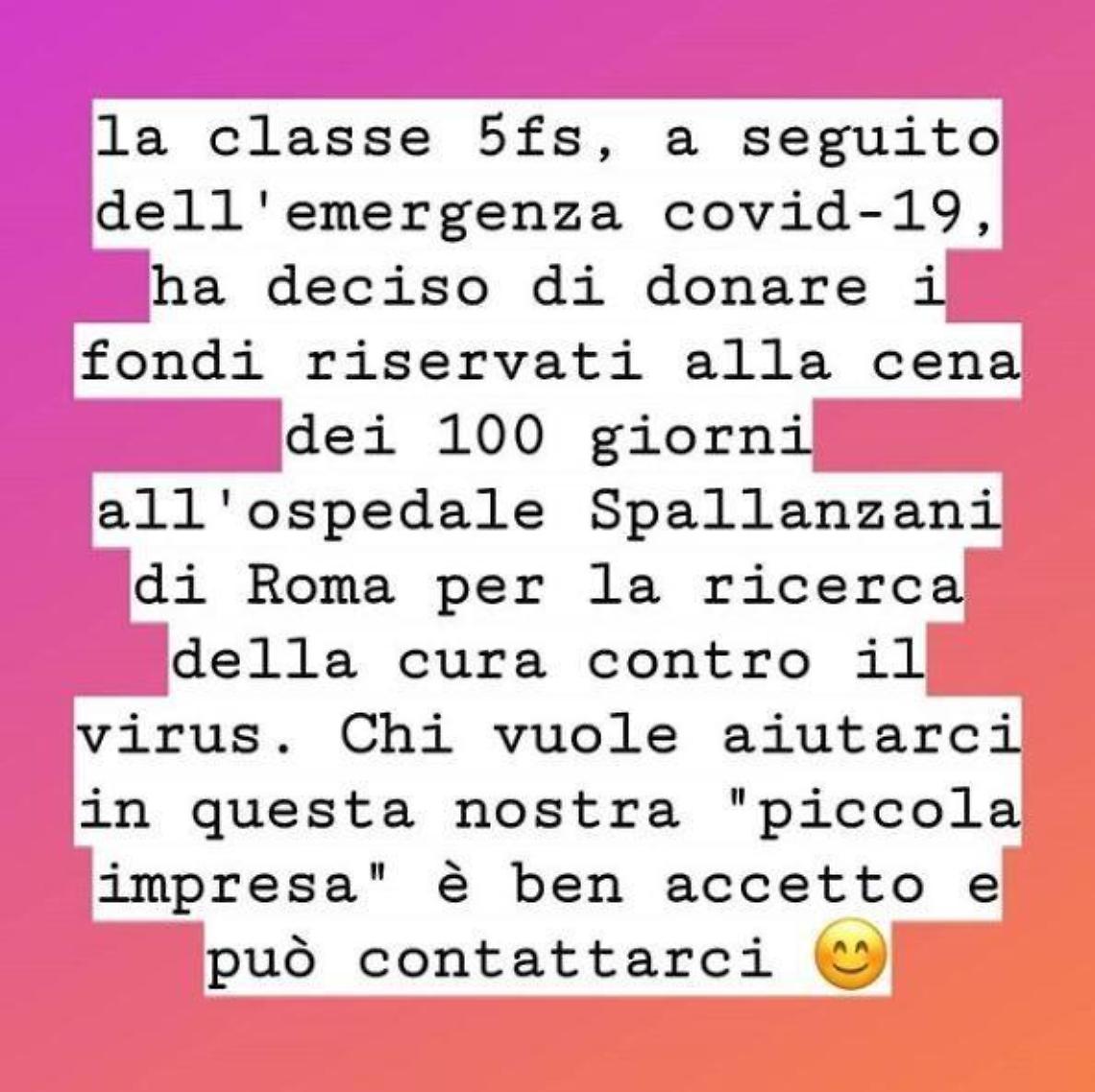Coronavirus, il grande cuore degli studenti di Anzio: i fondi per la cena dei 100 giorni allo Spallanzani