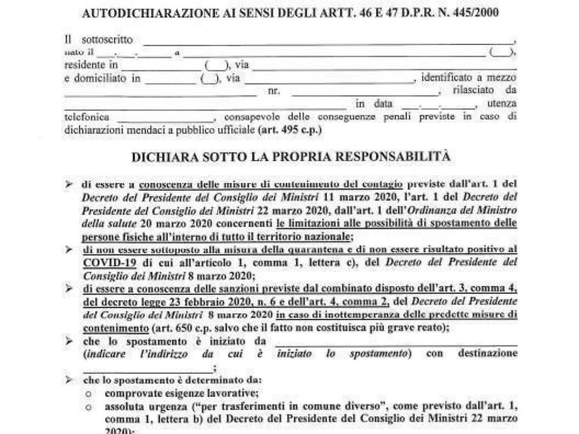 Coronavirus, con Latina Oggi in edicola il modulo per l'autocertificazione