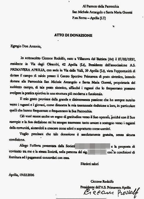 La proposta di donazione del campo del 2006