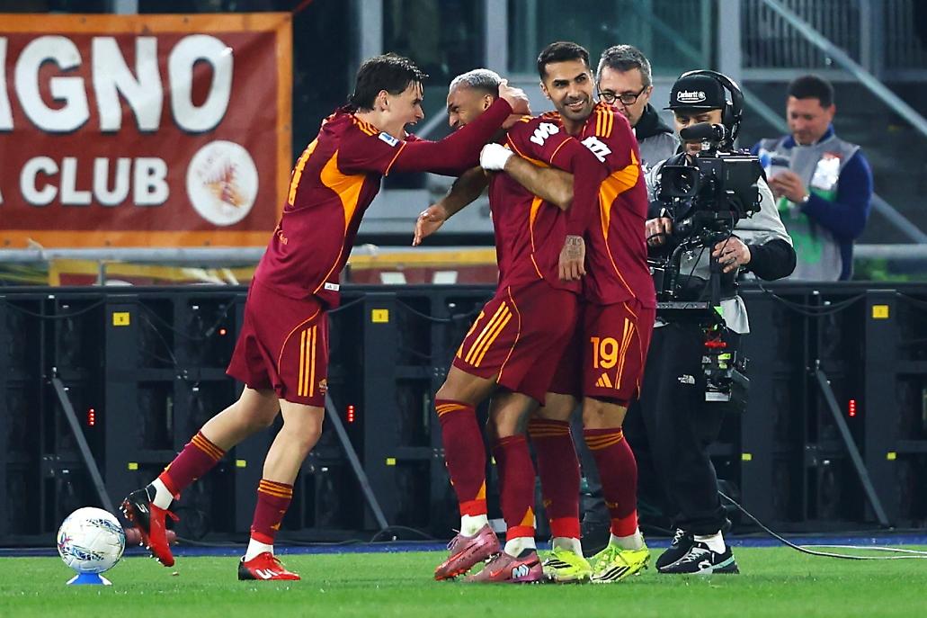 Esultanza della Roma dopo l'1-0