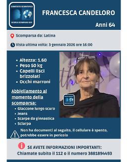Latina, scomparsa una donna di 64 anni: si cerca Francesca Candeloro 