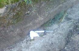 Trova una siringa davanti al cancello di casa