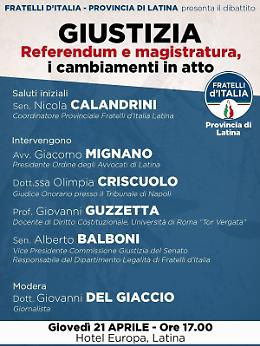 Referendum Giustizia, il convegno organizzato da Fratelli d'Italia