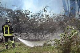 Ancora fiamme tra le baracche sulle sponde del canale delle Acque Medie, vigili del fuoco in azione
