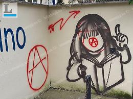 Simboli anarchici sul muro della scuola: vandali in azione