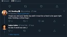Scrive un tweet di ringraziamento a  J.K. Rowling e lei le risponde